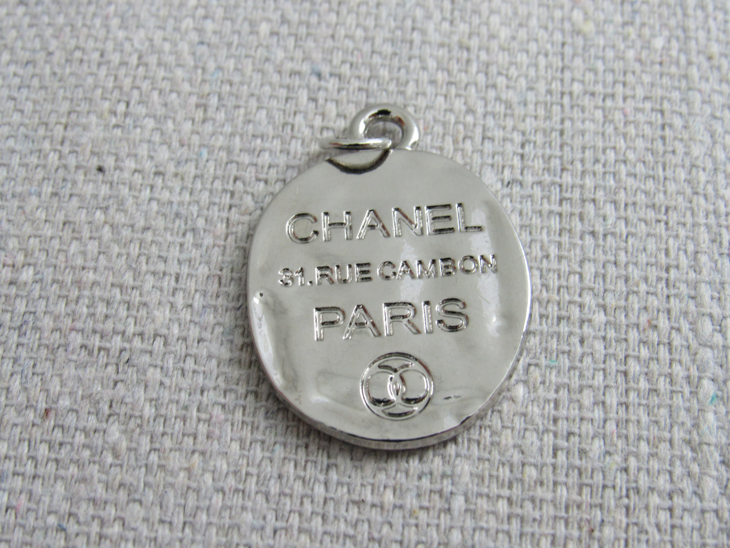 Chanel Silver Scripted France Hammered Etched Zipper Pull Charm!