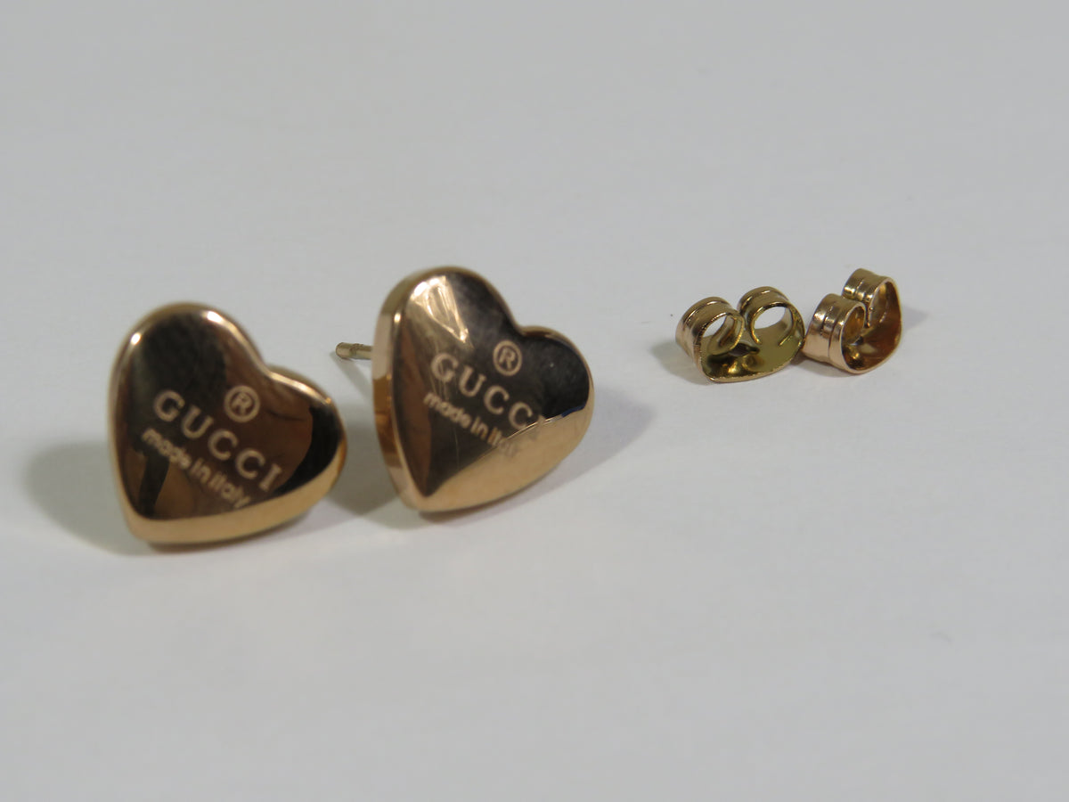 Gucci Women's Rose Gold Heart Stud Earrings Unauthenticated As Is!