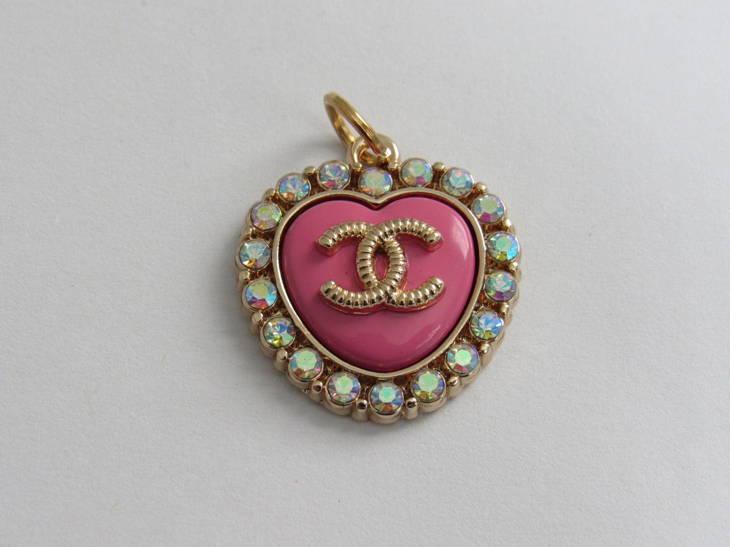 Chanel Retro Pink Heart Zipper Pull Charm White Crystal Lined With Gold Stamped Back!