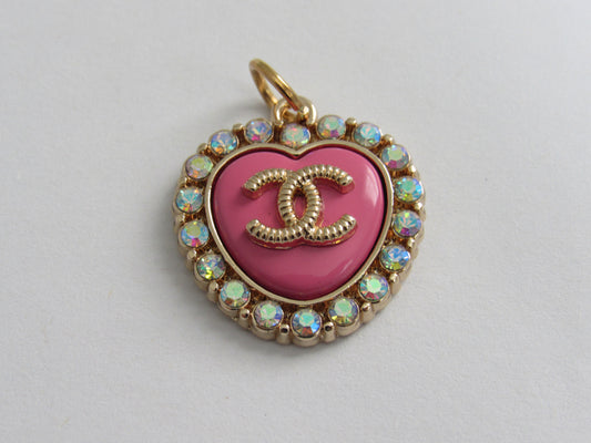 Chanel Retro Pink Heart Zipper Pull Charm White Crystal Lined With Gold Stamped Back!