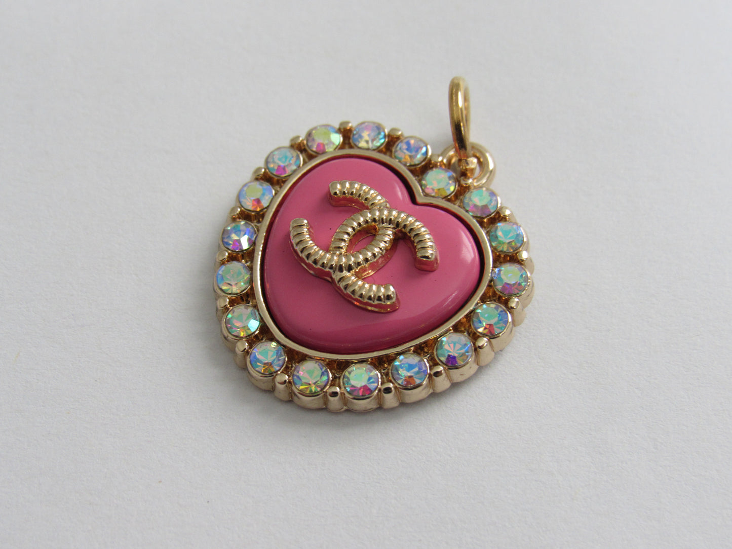 Chanel Retro Pink Heart Zipper Pull Charm White Crystal Lined With Gold Stamped Back!