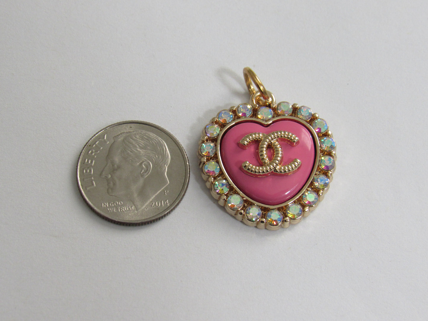 Chanel Retro Pink Heart Zipper Pull Charm White Crystal Lined With Gold Stamped Back!