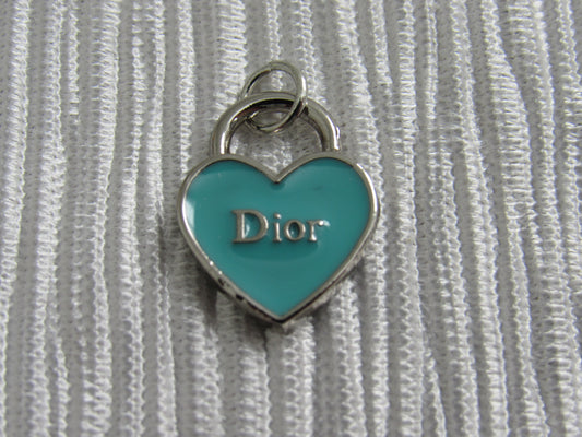 Dior enamel teal and silver heart zipper pull charm!