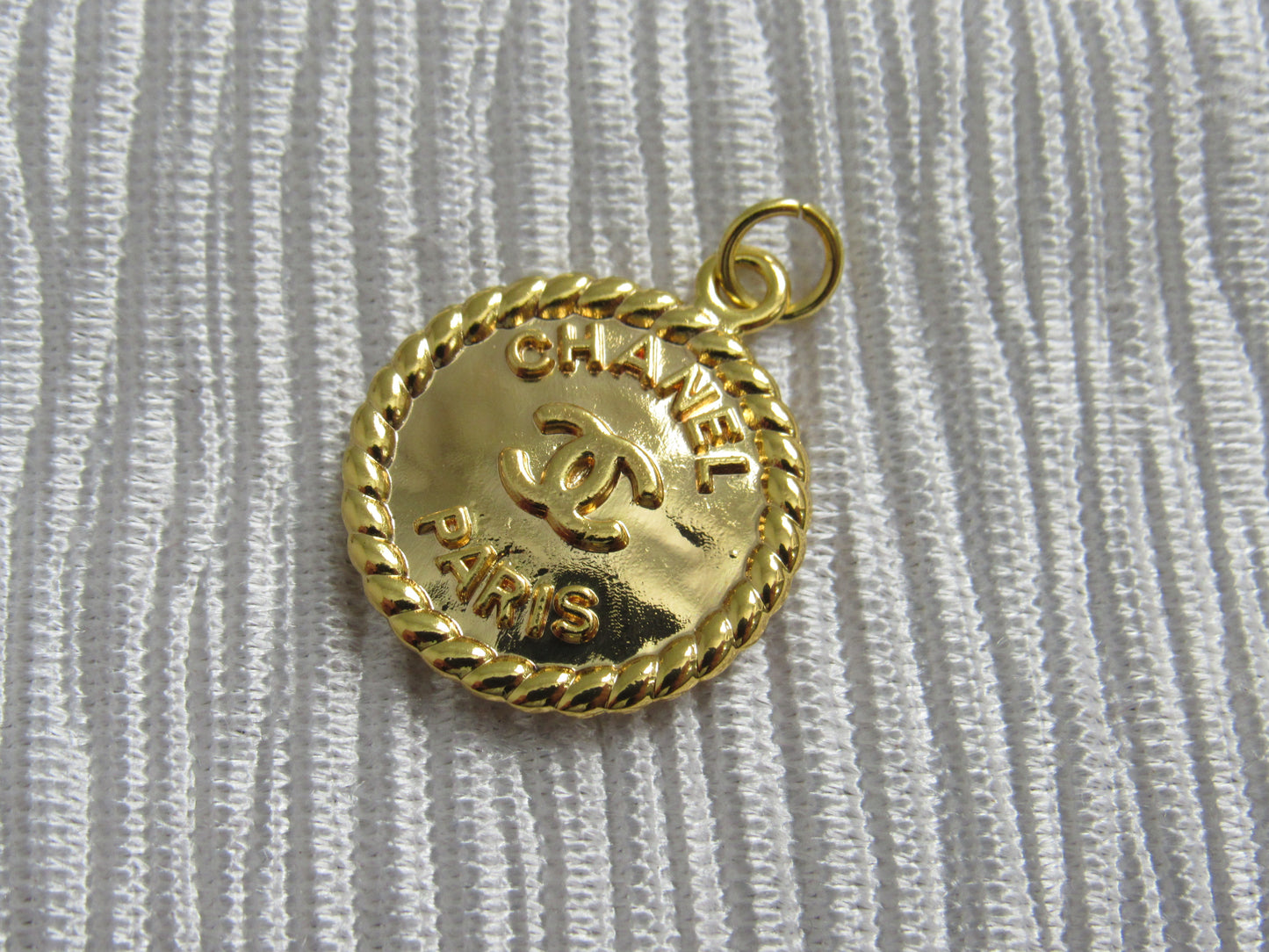 Chanel Embossed Gold Tone Medallion Zipper Pull Charm!