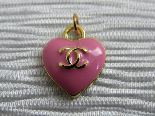 Chanel Pink And Gold Acrylic Heart Charm Stamped Back!
