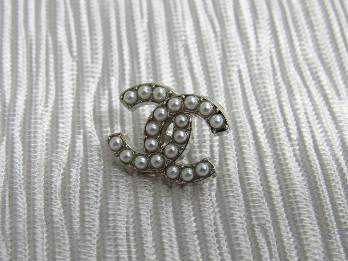 Chanel CC Pearl Lined Silver Tone Button 18mm Stamped!