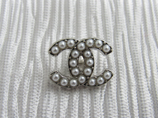 Chanel CC Pearl Lined Silver Tone Button 18mm Stamped!