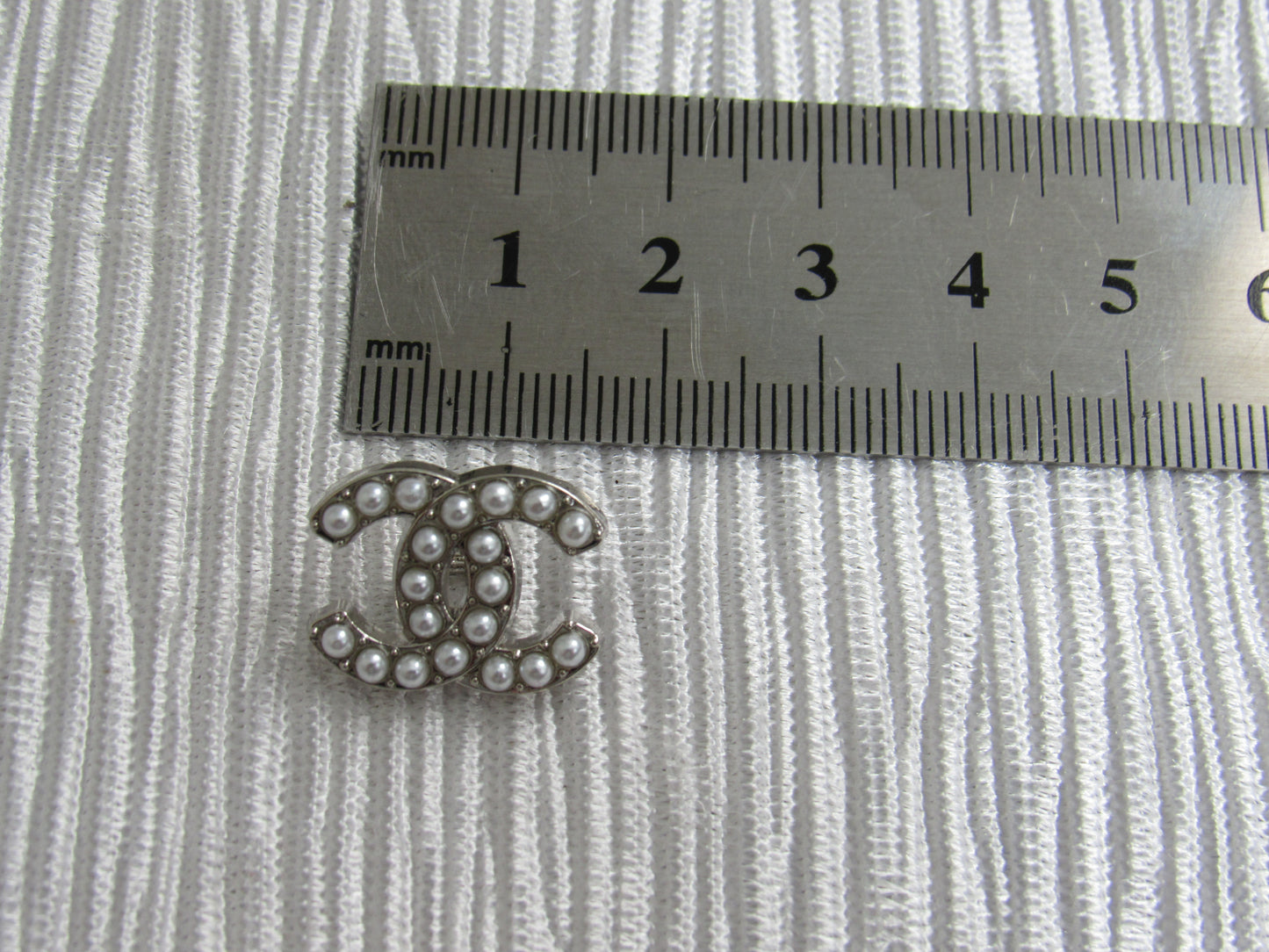 Chanel CC Pearl Lined Silver Tone Button 18mm Stamped!