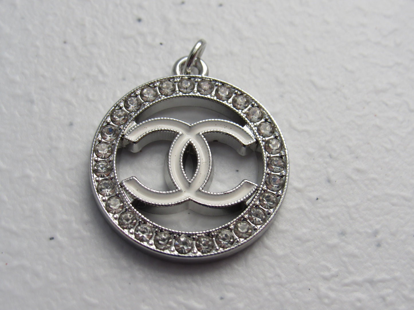 Chanel 23mm Oval Iced Silver And White Zipper Pull Charm!