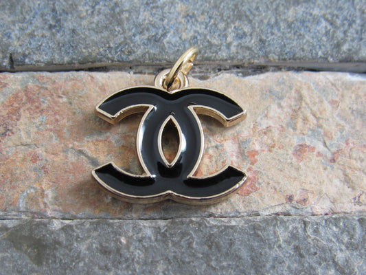 Chanel Black And Gold Baked CC Zipper Pull Charm Double Sides!