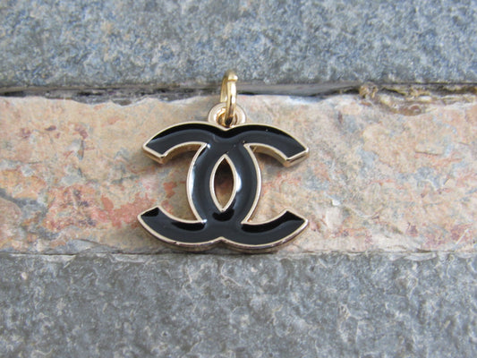 Chanel Black And Gold Baked CC Zipper Pull Charm Double Sides!