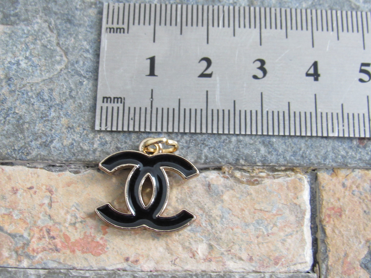 Chanel Black And Gold Baked CC Zipper Pull Charm Double Sides!