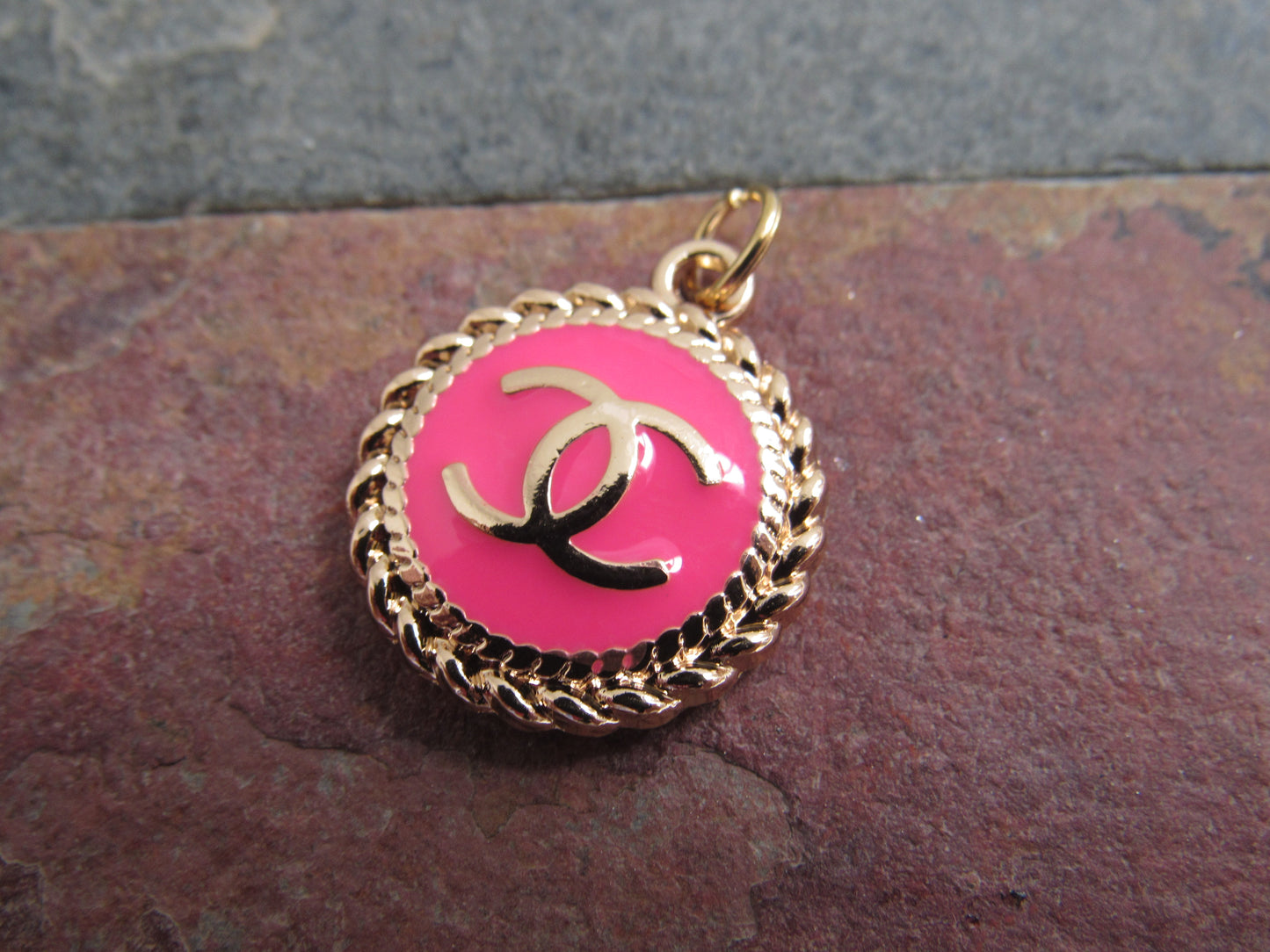 Chanel Retro Coral And Gold Stamped Medallion Zipper Pull Charm!