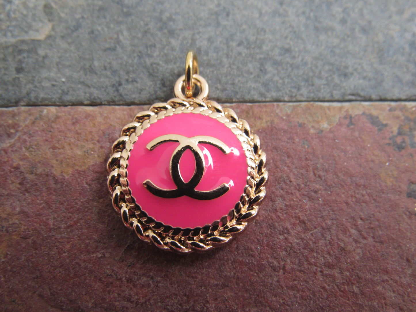 Chanel Retro Coral And Gold Stamped Medallion Zipper Pull Charm!