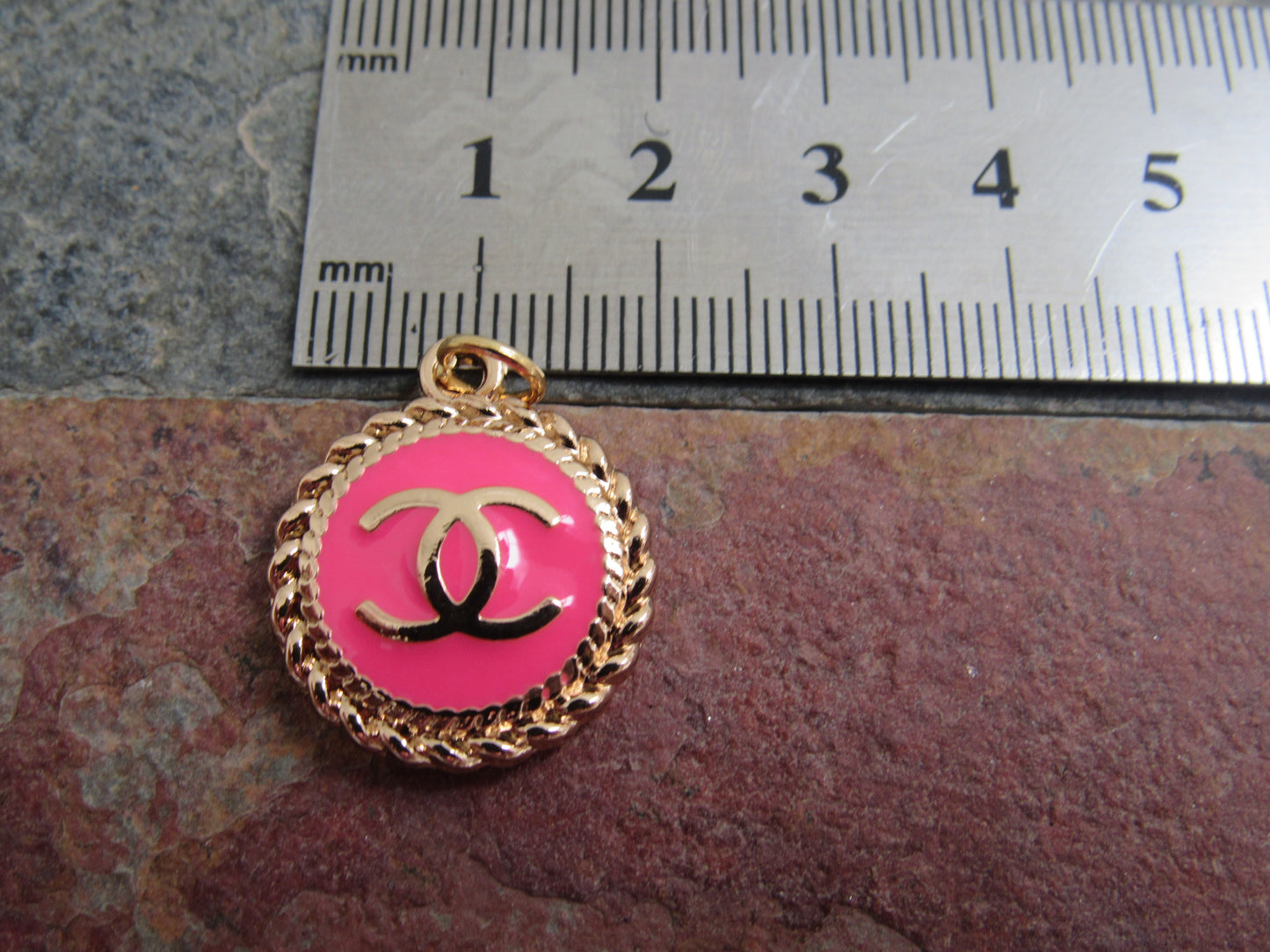 Chanel Retro Coral And Gold Stamped Medallion Zipper Pull Charm!