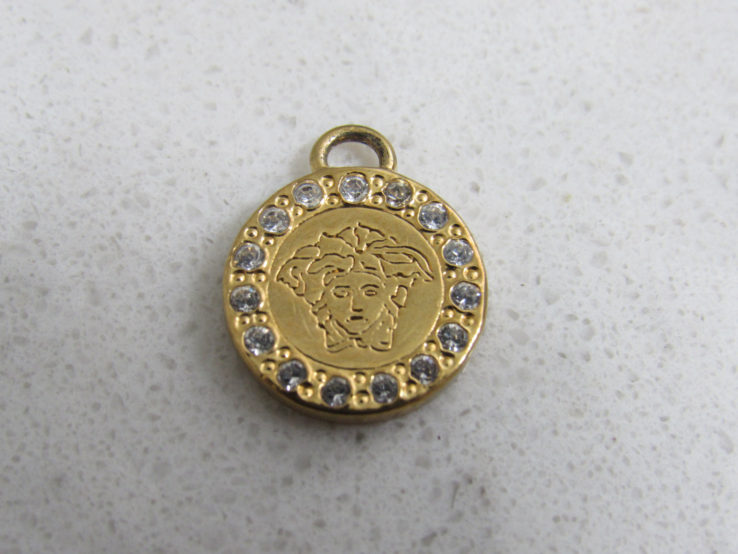 Versace Vintage Gold Tone Medusa Pendant Charm Rhinestone Lined!