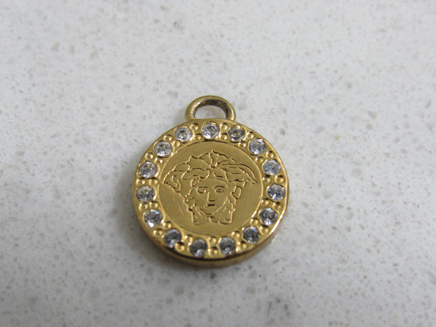 Versace Vintage Gold Tone Medusa Pendant Charm Rhinestone Lined!