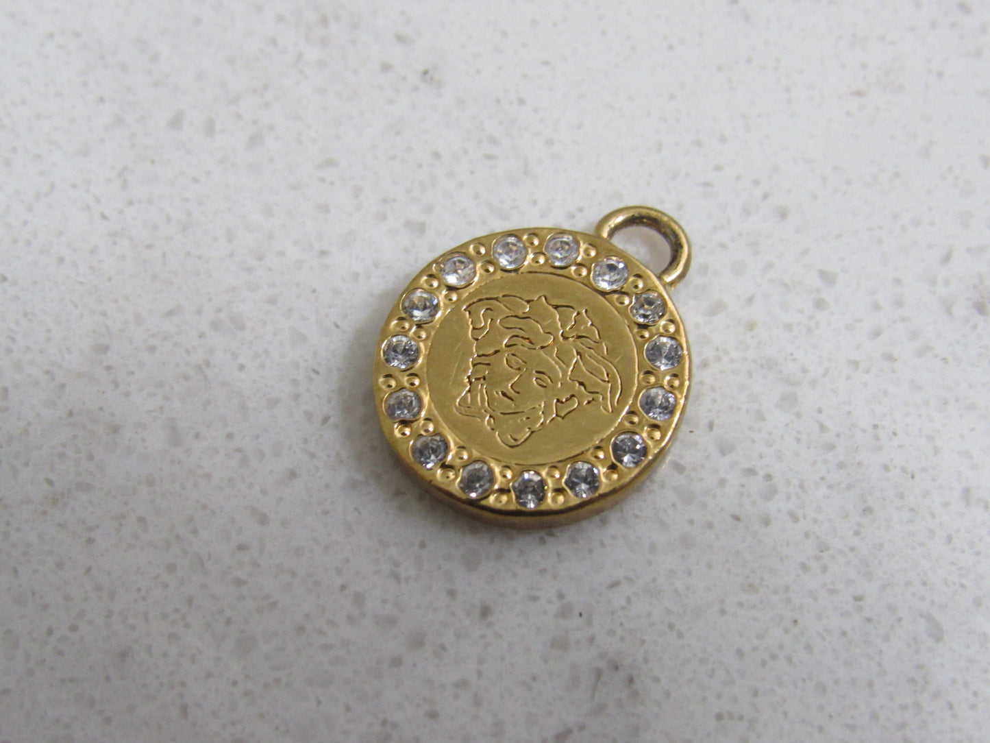 Versace Vintage Gold Tone Medusa Pendant Charm Rhinestone Lined!