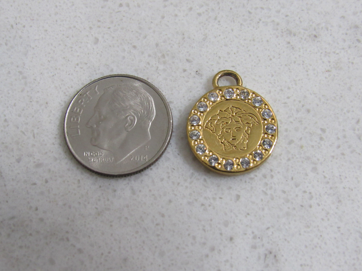 Versace Vintage Gold Tone Medusa Pendant Charm Rhinestone Lined!