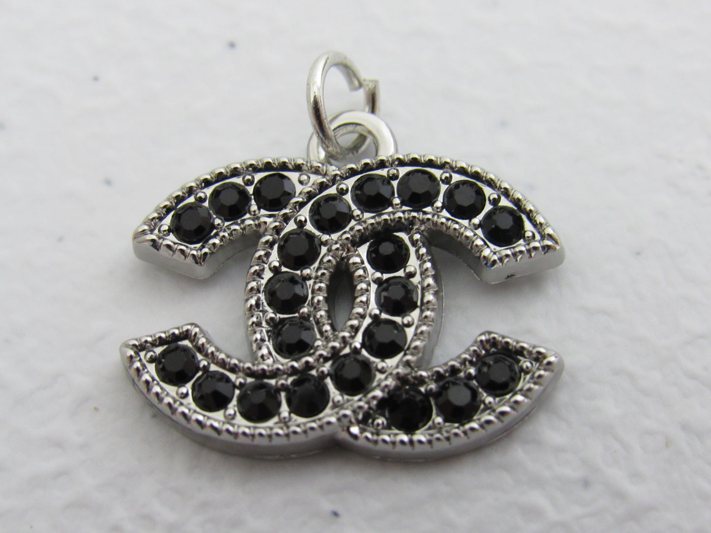 Chanel Black Onyx Iced Silver CC Zipper Pull 21mm Stamped Back!