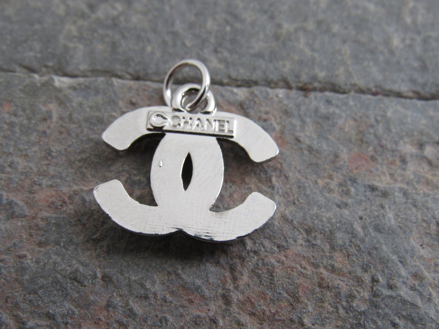 Chanel Silver Tone Pearl Inlay Stamped Zipper Pull Charm!