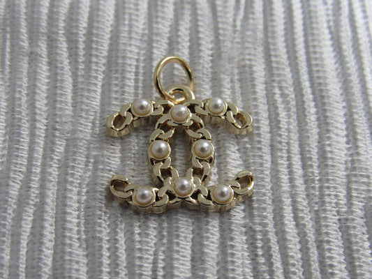 Chanel Braided Gold Pearl Lined CC Zipper Pull Charm Stamped!