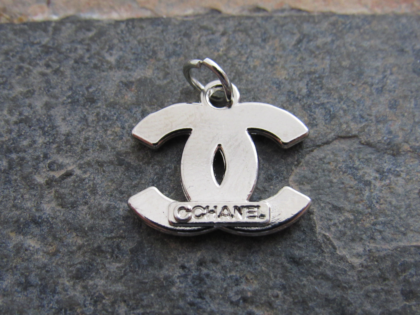 Chanel Beige And Chrome Acrylic CC Zipper Pull Charm 18mm Stamped!