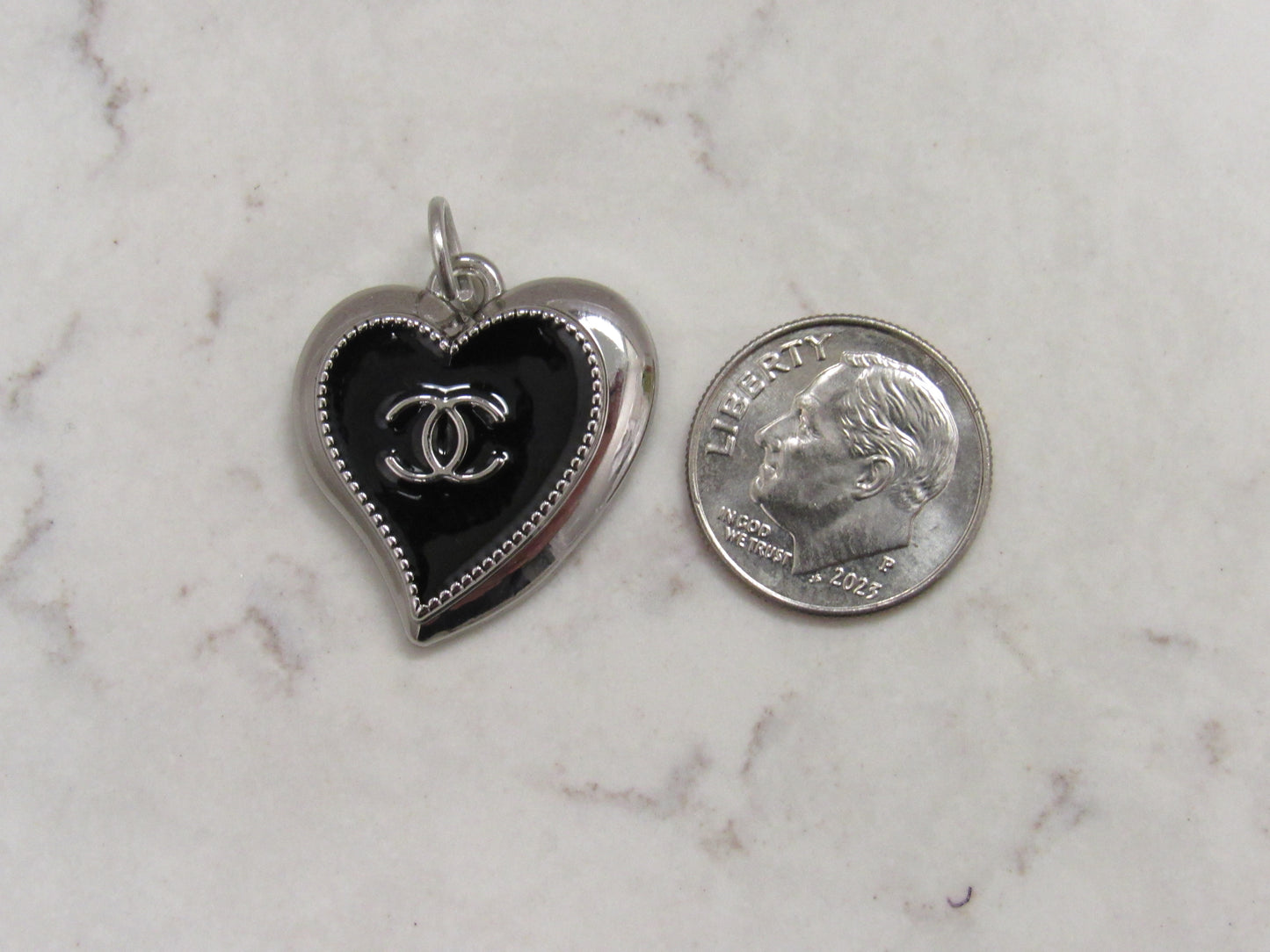 Chanel Silver And Black Abstract Heart Designer Zipper Pull Charm!