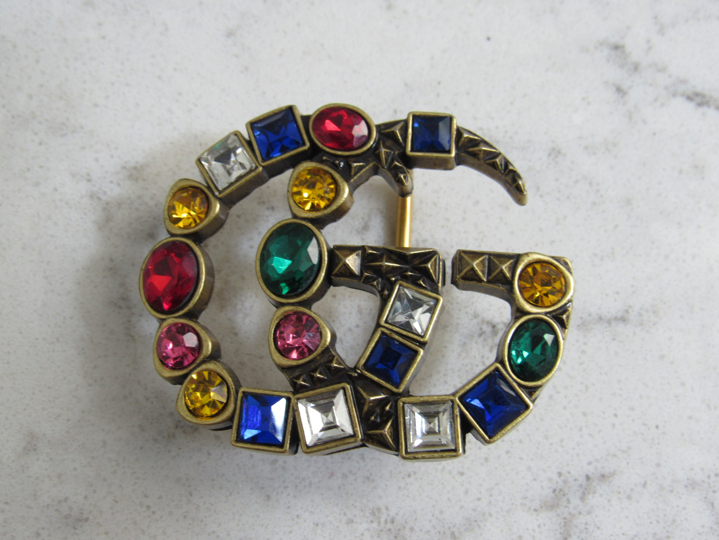 Gucci Upcycled Women's Brass Colorful Rhinestone Belt Buckle!