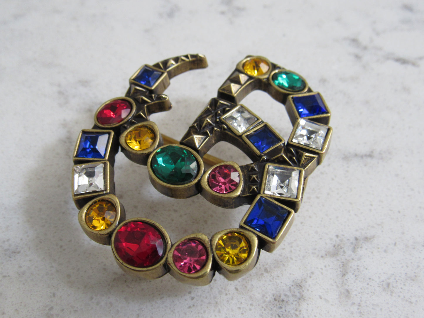 Gucci Upcycled Women's Brass Colorful Rhinestone Belt Buckle!