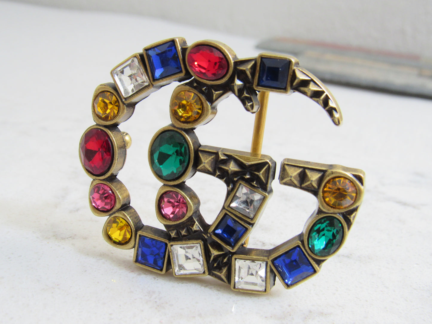 Gucci Upcycled Women's Brass Colorful Rhinestone Belt Buckle!