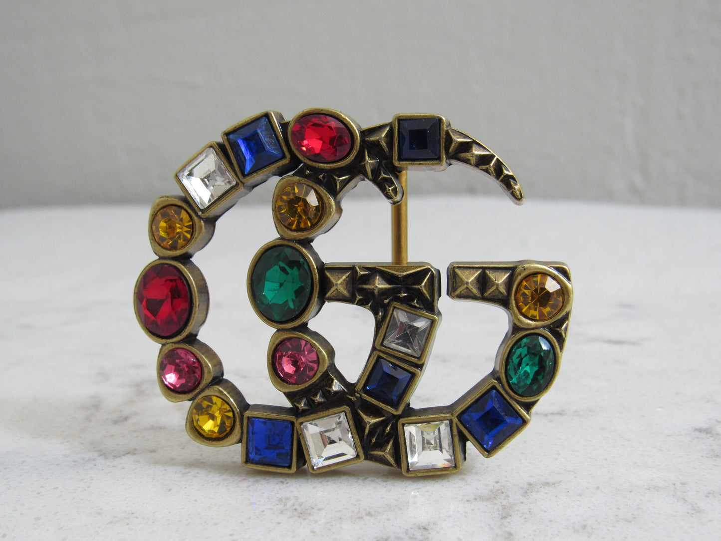 Gucci Upcycled Women's Brass Colorful Rhinestone Belt Buckle!