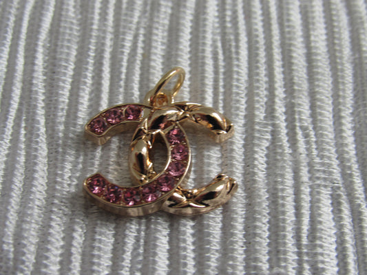 Chanel Gold 1/2 Lined Pink Gem Lined CC Zipper Pull Charm!