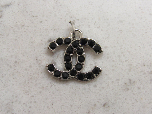 CC Chanel Black Onyx Gem Lined Zipper Pull Charm Stamped!