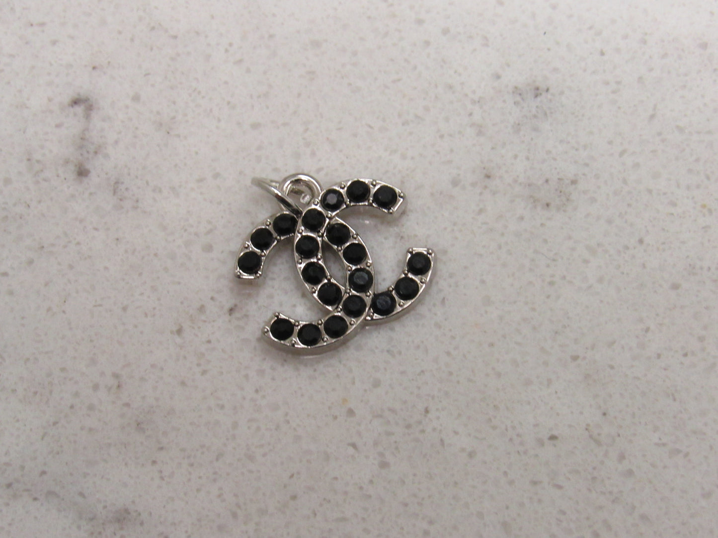 CC Chanel Black Onyx Gem Lined Zipper Pull Charm Stamped!