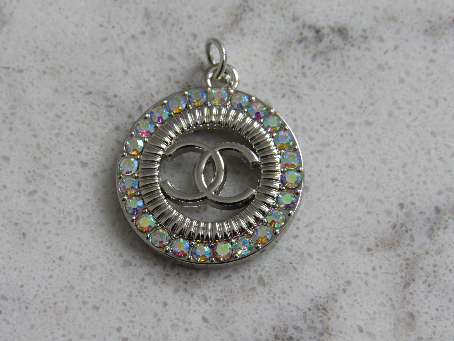 Chanel Oval Crystal Lined Silver Stamped Zipper Pull Charm!