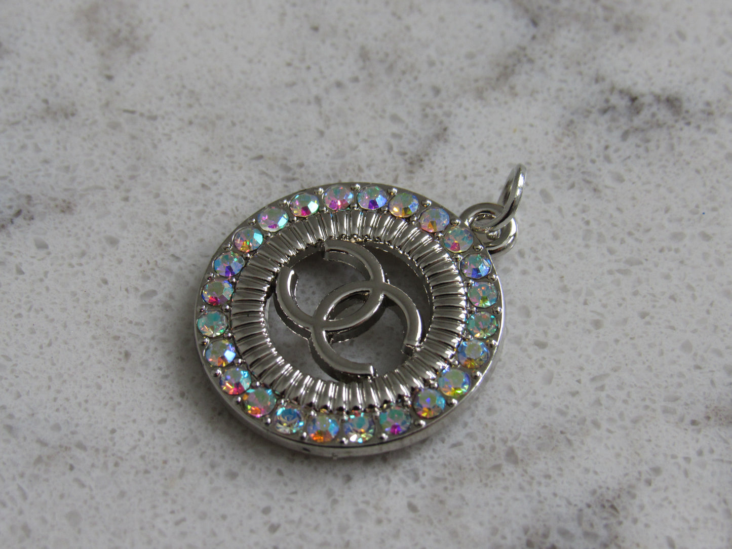 Chanel Oval Crystal Lined Silver Stamped Zipper Pull Charm!