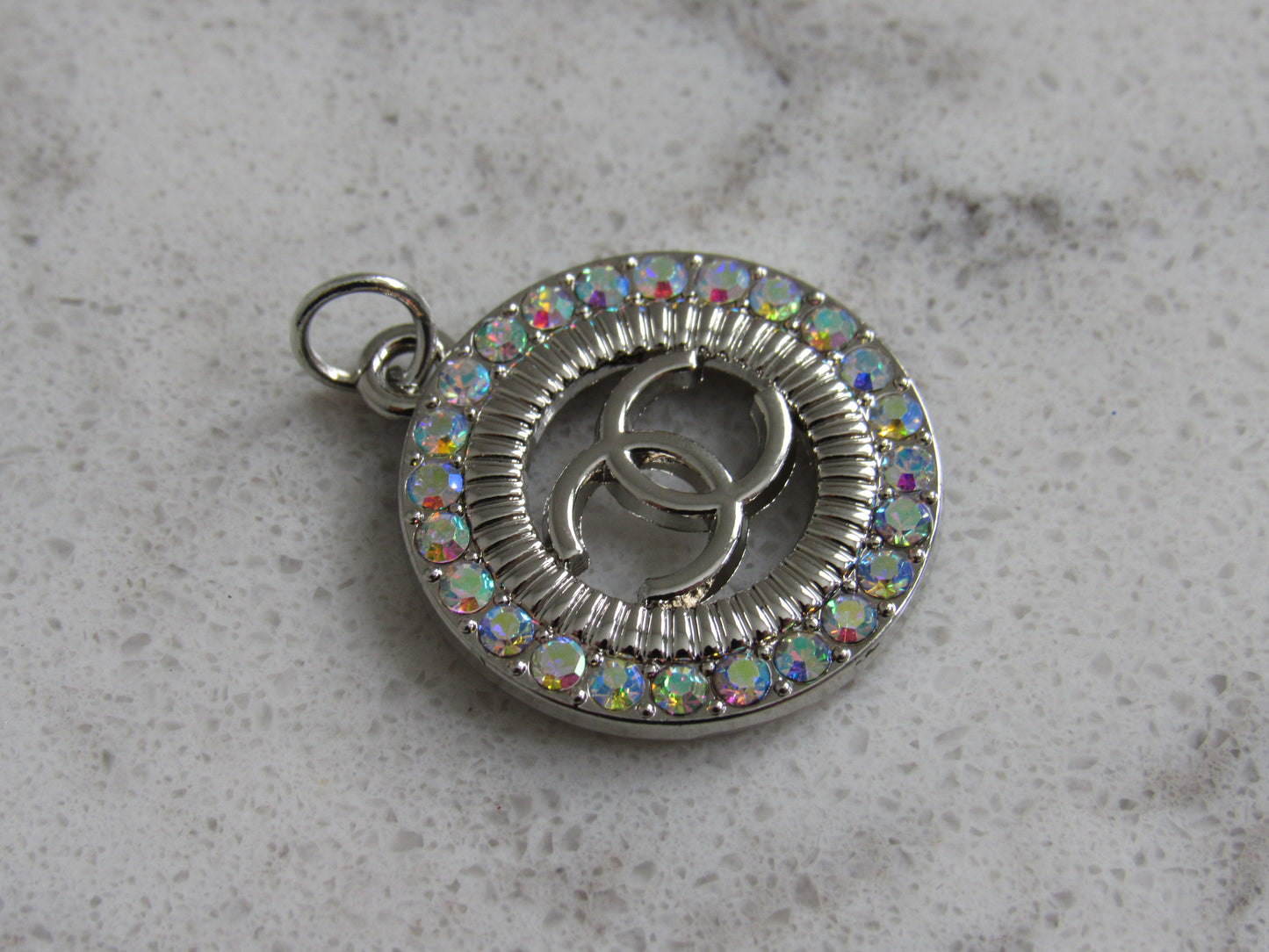 Chanel Oval Crystal Lined Silver Stamped Zipper Pull Charm!