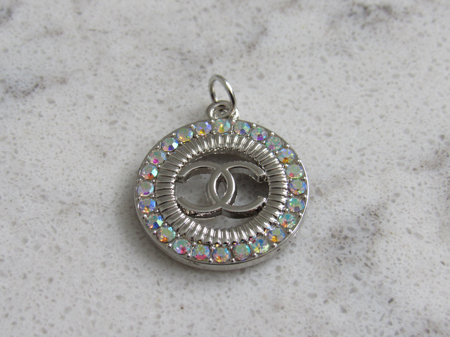 Chanel Oval Crystal Lined Silver Stamped Zipper Pull Charm!