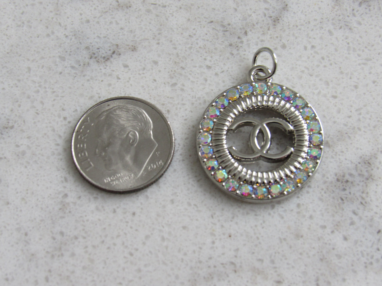 Chanel Oval Crystal Lined Silver Stamped Zipper Pull Charm!