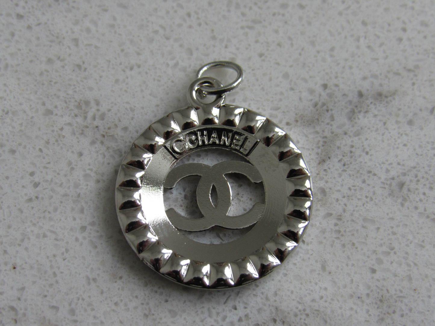 Chanel Oval Crystal Lined Silver Stamped Zipper Pull Charm!