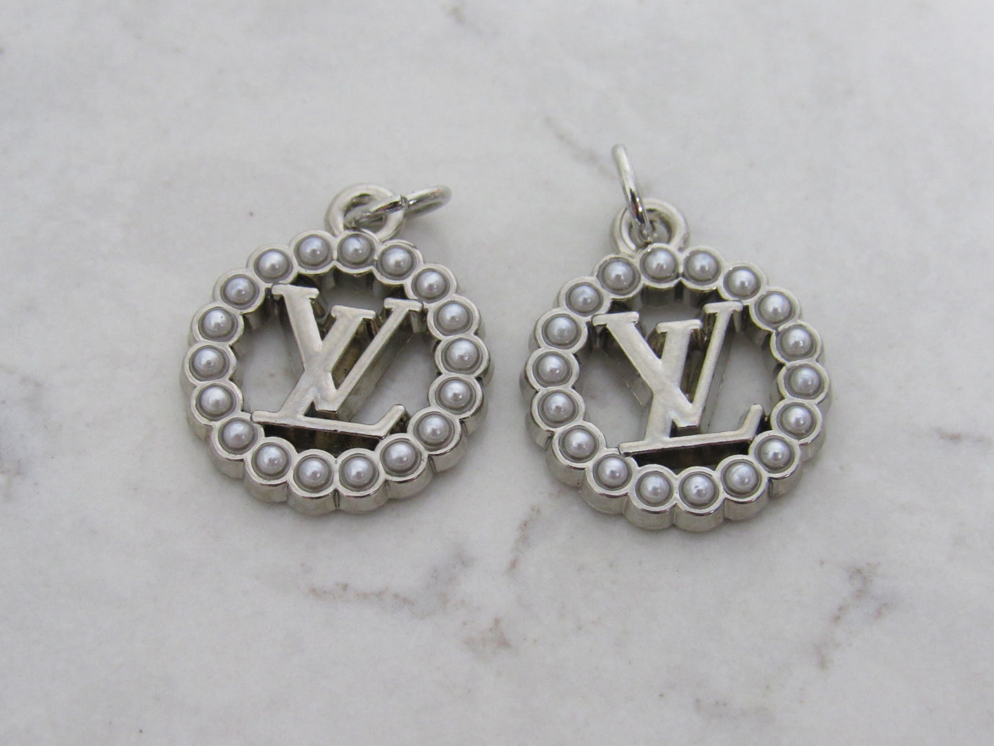 Lot Of 2 Louis Vuitton Pearl Lined Silver Oval Zipper Pulls!