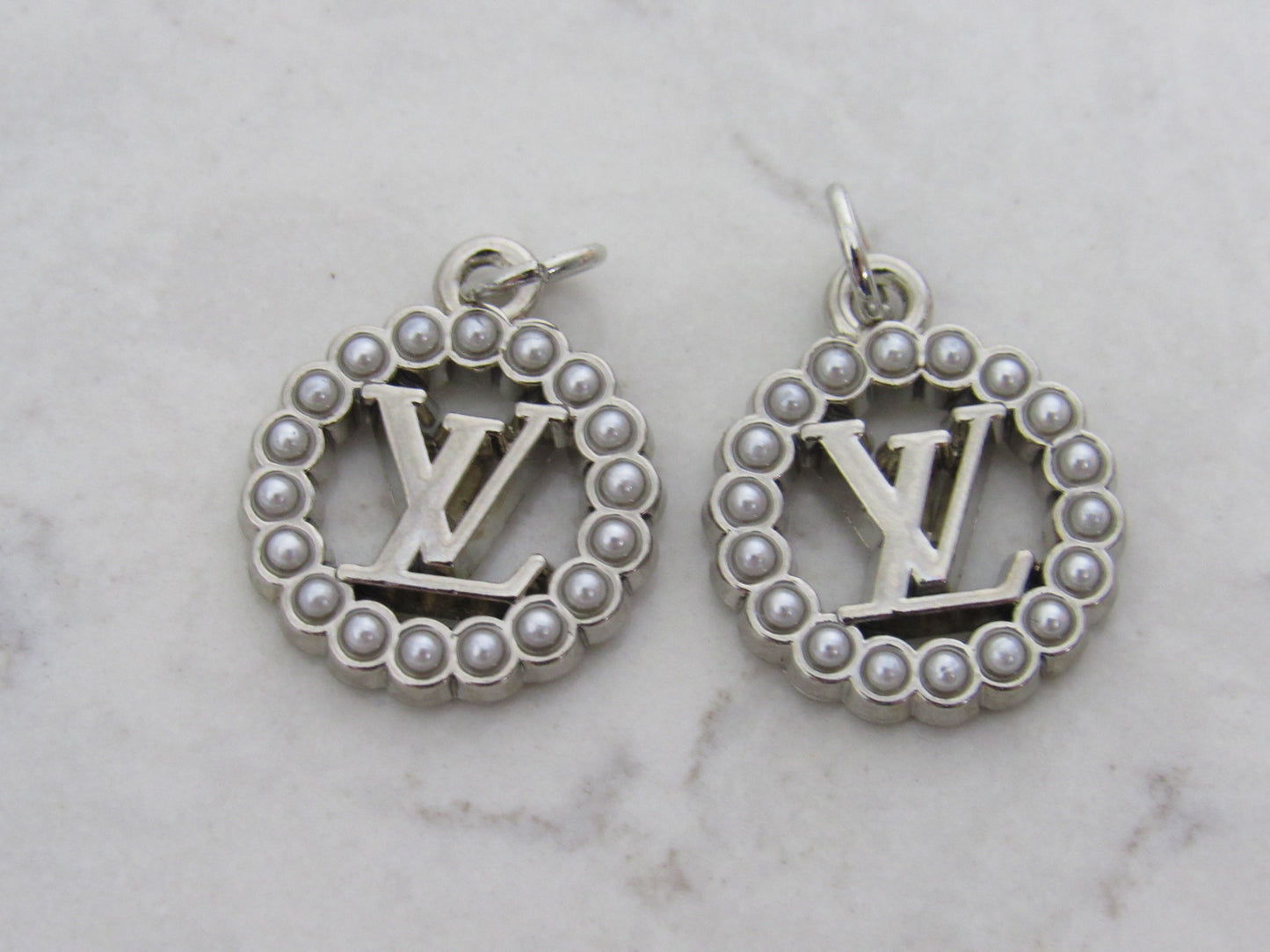 Lot Of 2 Louis Vuitton Pearl Lined Silver Oval Zipper Pulls!