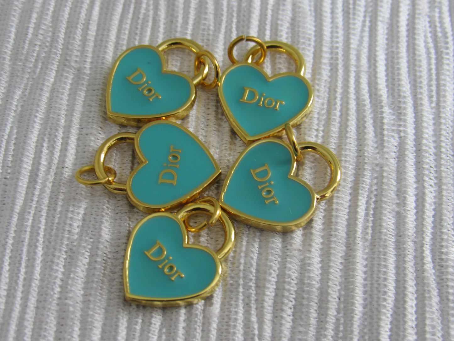 Lot Of 5 Dior Gold And Turquoise Heart Zipper Pull Charms!