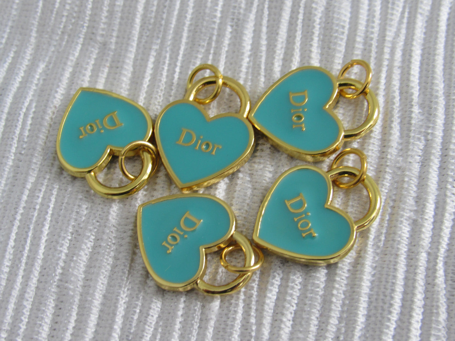 Lot Of 5 Dior Gold And Turquoise Heart Zipper Pull Charms!