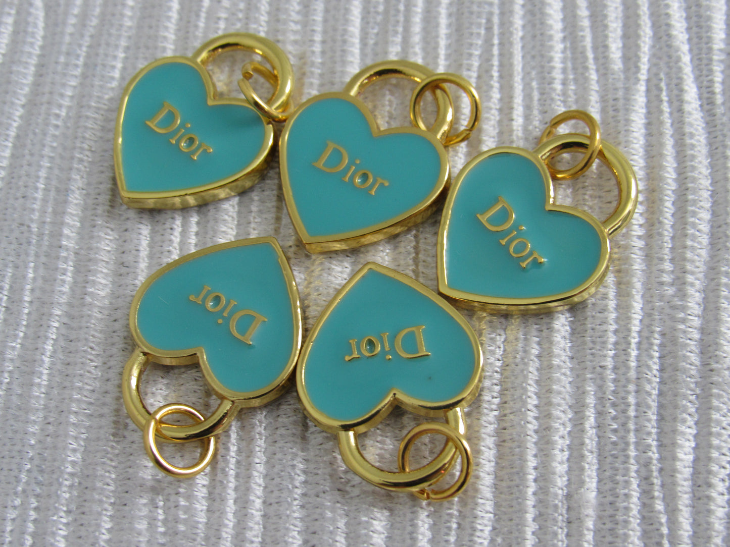 Lot Of 5 Dior Gold And Turquoise Heart Zipper Pull Charms!