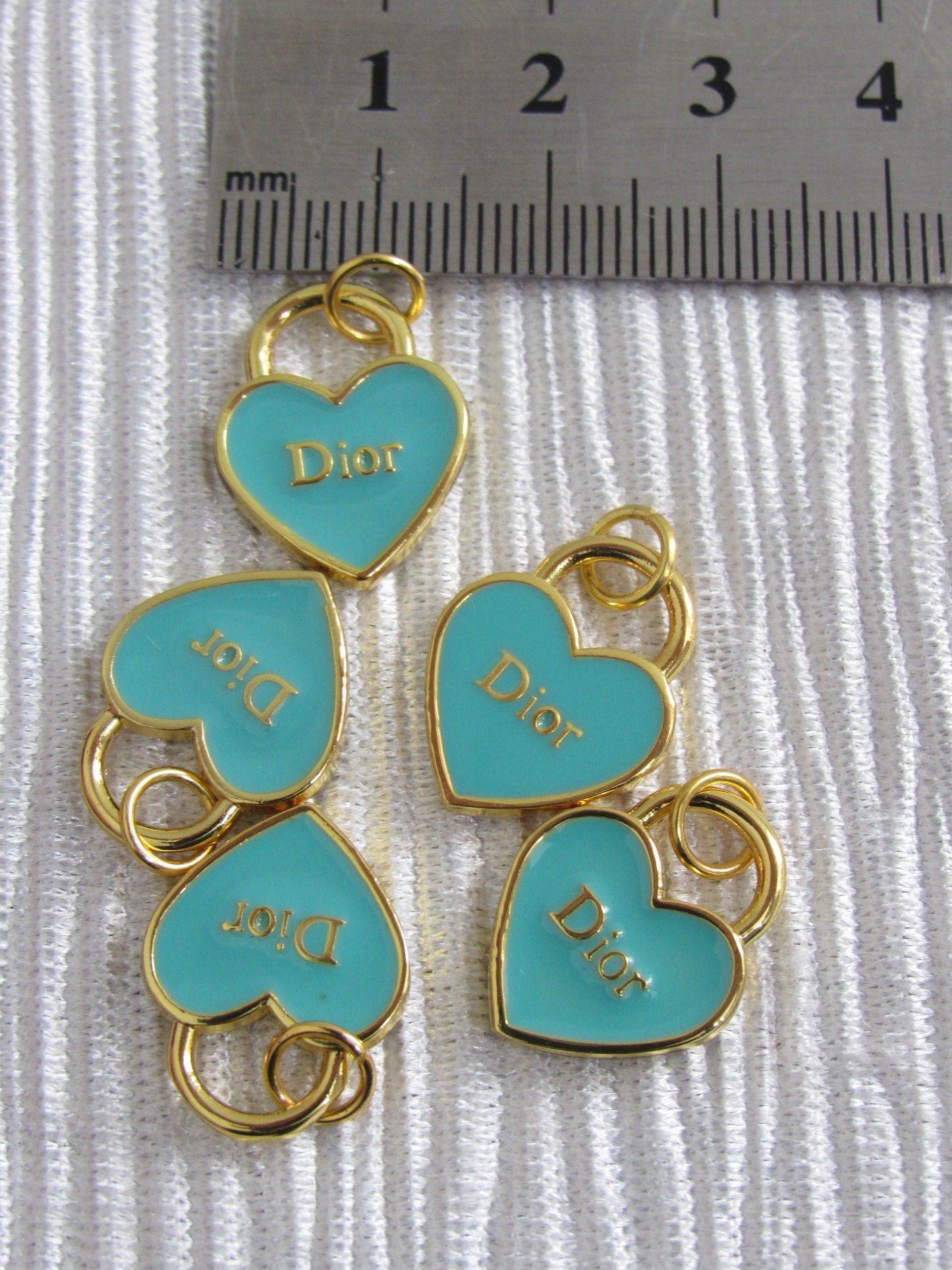 Lot Of 5 Dior Gold And Turquoise Heart Zipper Pull Charms!