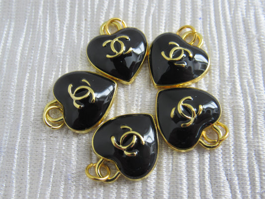 Lot Of 5 Chanel Black And Gold Heart Zipper Pull Charms!