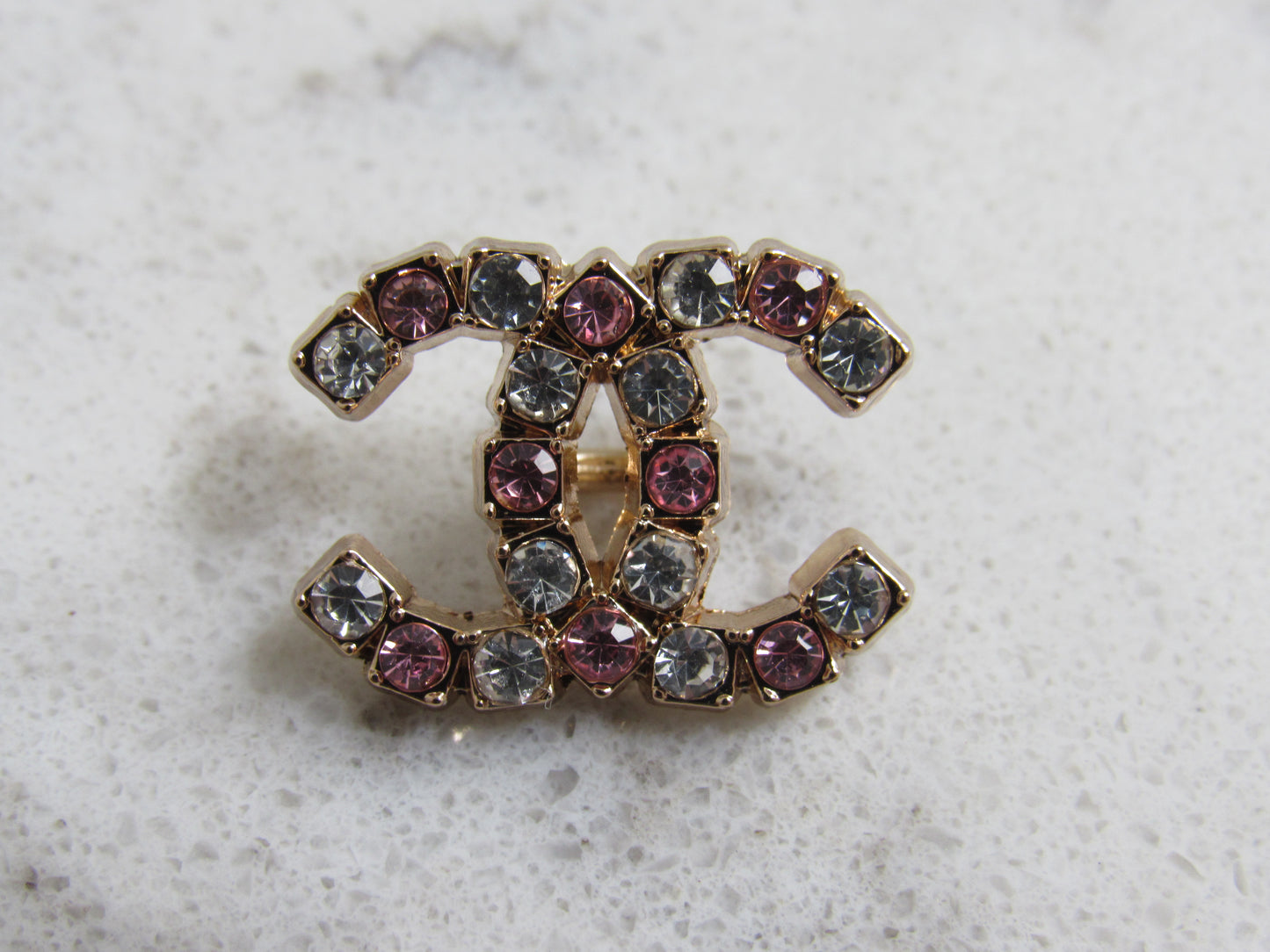 Chanel CC Button Inlaid With Pink And Clear Gems Stamped Back!