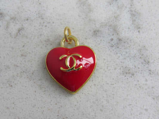 Chanel Apple Red Baked Gold Back Stamped Heart Charm!